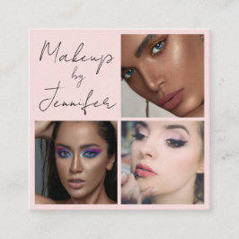 赤面エレガントピンクブラックスクリプト3フォトメイクアップ スクエア名刺