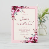 赤面エレガントピンクブルゴーニュフローラ結婚ズ 招待状 (スタンド正面)