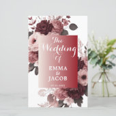 赤面エレガントピンクブルゴーニュフローラ結婚式 プログラム (スタンド正面)