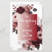 赤面エレガントピンクブルゴーニュフローラ結婚式 プログラム (正面/裏面)