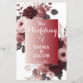 赤面エレガントピンクブルゴーニュフローラ結婚式 プログラム