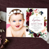 赤面エレガントピンクブルゴーニュ海軍バプテスマ写真 招待状