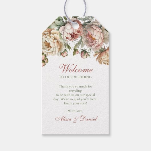赤面エレガントピンクペオニー結婚式の引き出物ラベル ギフトタグ (正面)