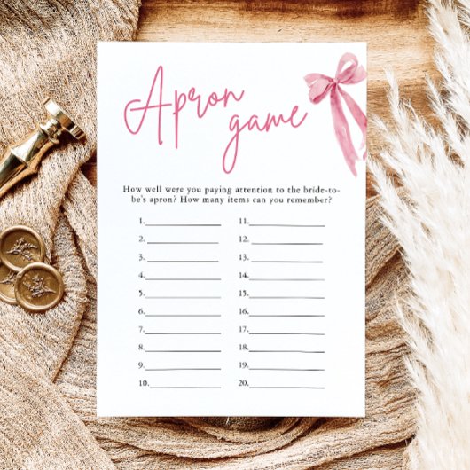 赤面エレガントピンクボウブライダルシャワーエプロンゲーム 招待状