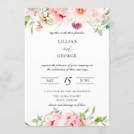 赤面エレガントピンクボタニカル結婚式招待状 招待状