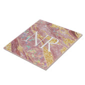 赤面エレガントピンクマーブル&グリッターキュートモノグラム タイル (側面)