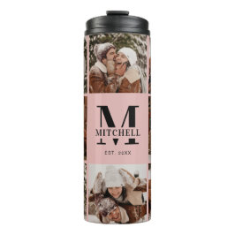 赤面エレガントピンクモノグラムファミリーフォトコラージュ タンブラー