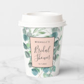 赤面エレガントピンクユーカリブライダルシャワー名 紙コップ (裏面)