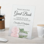 赤面エレガントピンクローズお申し込みゲストブック 台座サイン (インサイチュ)