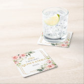 赤面エレガントピンクローズグリーン金ゴールドキンセアニラ スクエアペーパーコースター (インサイチュ)