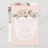 赤面エレガントピンクローズスワールブライダルシャワーティー 招待状 (正面/裏面)