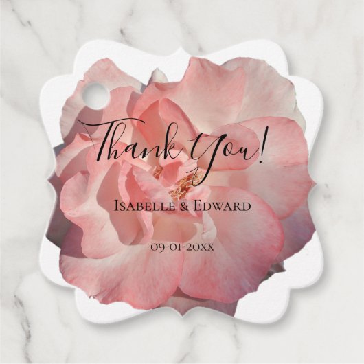 赤面エレガントピンクローズフローラありがとう フェイバータグ (正面)