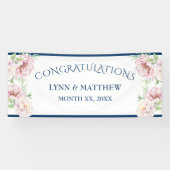 赤面エレガントピンクローズフローラウェディングレセプション 横断幕 (横)