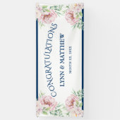 赤面エレガントピンクローズフローラウェディングレセプション 横断幕 (縦)