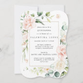 赤面エレガントピンクローズフローラキンセアニェラ 招待状 (正面)