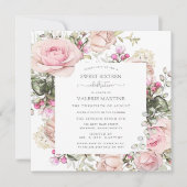 赤面エレガントピンクローズフローラスウィート16パーティー 招待状 (正面)