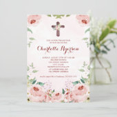 赤面エレガントピンクローズフローラバプテスマ 招待状 (スタンド正面)