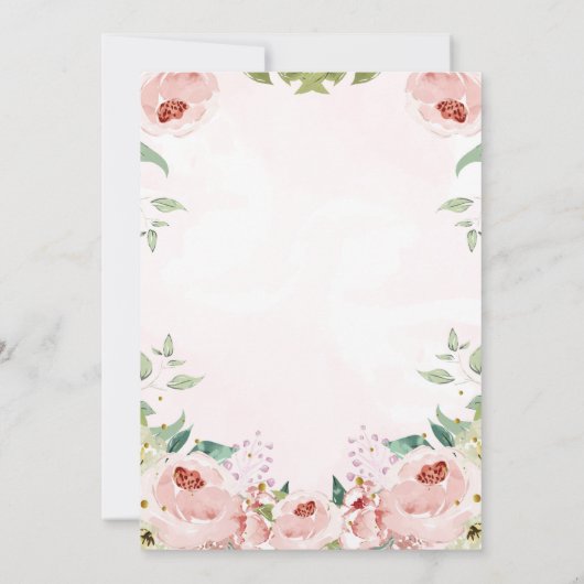 赤面エレガントピンクローズフローラバプテスマ 招待状 (裏面)