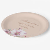 赤面エレガントピンクローズフローラベビーシャワー ペーパープレート (アングル)
