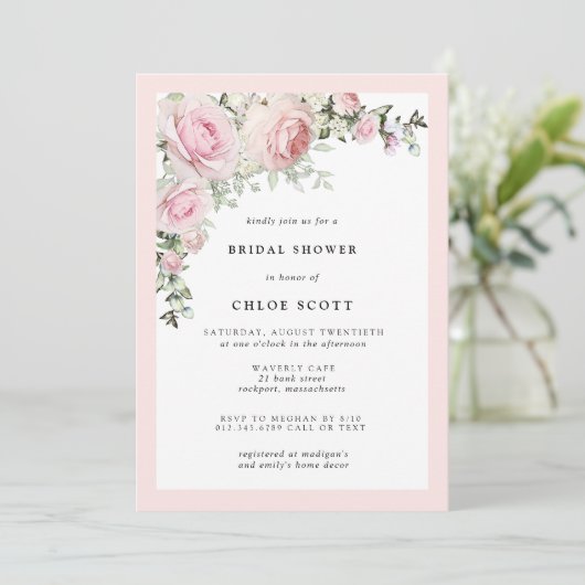 赤面エレガントピンクローズフローラベビーシャワー 招待状 (スタンド正面)