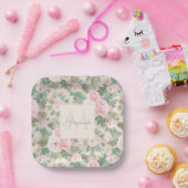 赤面エレガントピンクローズフローラミントゴールデン葉 ペーパープレート (パーティー)