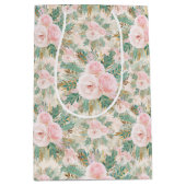 赤面エレガントピンクローズフローラミントゴールデン葉 ミディアムペーパーバッグ (正面)