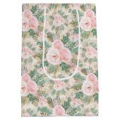 赤面エレガントピンクローズフローラミントゴールデン葉 ミディアムペーパーバッグ (裏面)