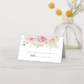 赤面エレガントピンクローズブライダルシャワー プレイスカード (正面)