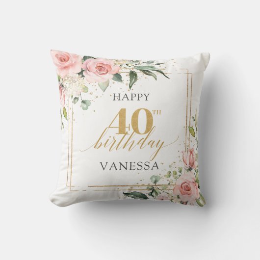 赤面エレガントピンクローズユーカリ40歳の誕生日 クッション (正面)