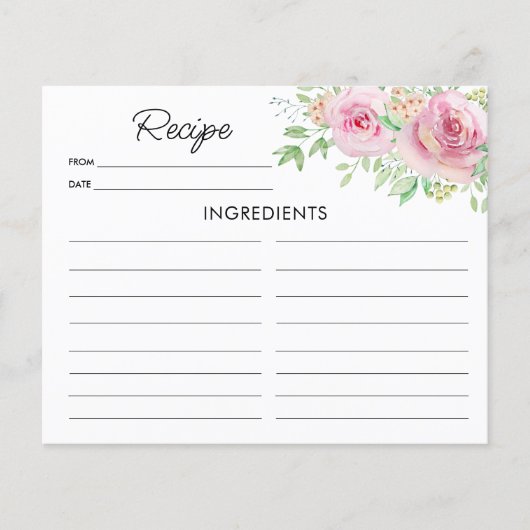 赤面エレガントピンクローズレシピカード (正面)