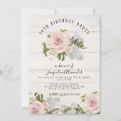 赤面エレガントピンクローズングリーンリーバースデーパーティー 招待状 (正面)