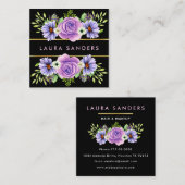 赤面エレガントピンクローズ薄紫フラワーヘア&メイクアップ スクエア名刺 (正面/裏面)
