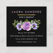 赤面エレガントピンクローズ薄紫フラワーヘア&メイクアップ スクエア名刺 (裏面)