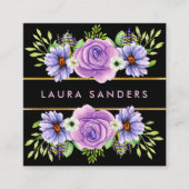 赤面エレガントピンクローズ薄紫フラワーヘア&メイクアップ スクエア名刺 (正面)