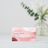 赤面エレガントピンクローズ金ゴールドアガートマーブルグリッター 名刺 (スタンド正面)