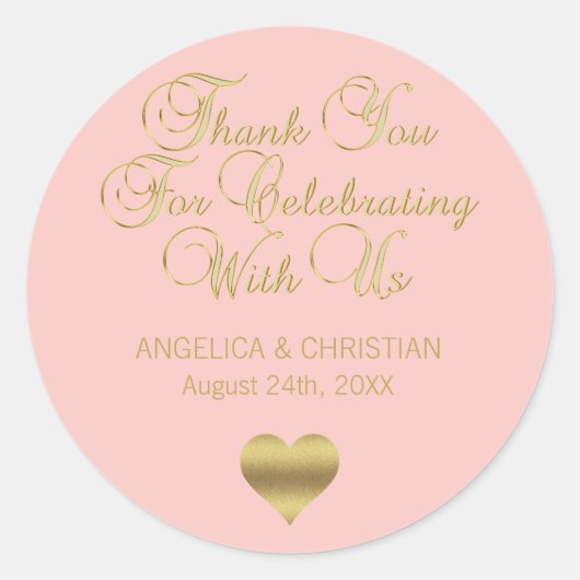 赤面エレガントピンクローズ金ゴールドサン結婚キュー ラウンドシール (正面)