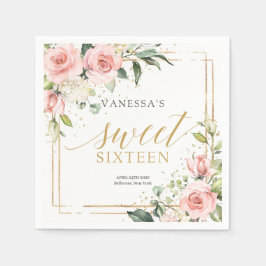 赤面エレガントピンクローズeucalyptus金ゴールドスウィート16 スタンダードカクテルナプキン