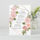 赤面エレガントピンクローゼスフローラクリスチャン結婚ズ 招待状 (スタンド正面)