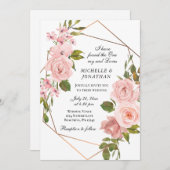 赤面エレガントピンクローゼスフローラクリスチャン結婚ズ 招待状 (正面/裏面)