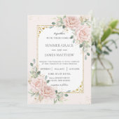 赤面エレガントピンクローゼスフローラグリーナリー結婚ズ 招待状 (スタンド正面)