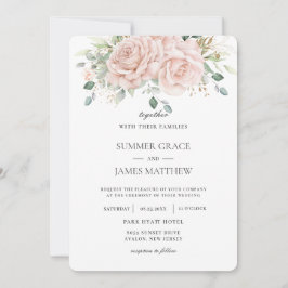 赤面エレガントピンクローゼスフローラグリーナリー結婚ズ 招待状