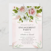 赤面エレガントピンクローゼスフローラ婚約パーティ 招待状 (正面)