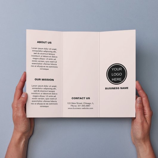 赤面エレガントピンク会社ロゴ3折パンフレット