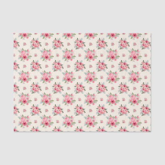 赤面エレガントピンク及び白バラ花柄 薄葉紙 (正面)