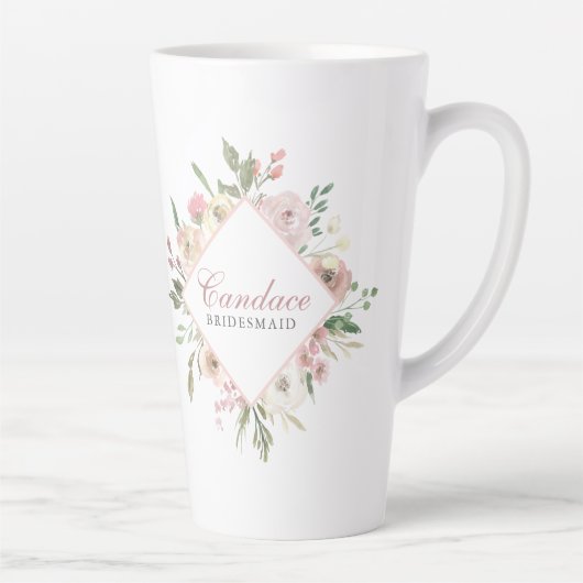 赤面エレガントピンク牡丹フローラカスタムブライドメイド カフェラテマグ (右)