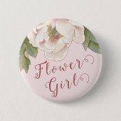 赤面エレガントピンク牡丹フローラフラワーガールブット 缶バッジ (正面)