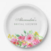 赤面エレガントピンク牡丹ブライダルシャワー ペーパープレート (正面)