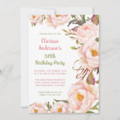 赤面エレガントピンク牡丹30歳の誕生日 招待状 (正面)