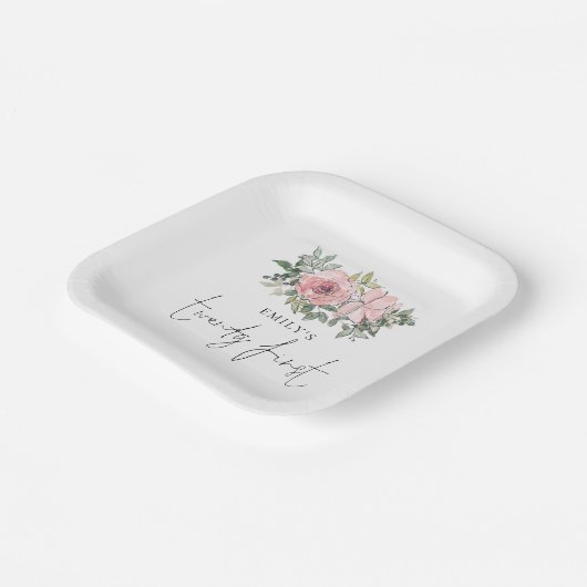 赤面エレガントピンク花模様21歳の誕生日パーティー ペーパープレート (傾斜あり)