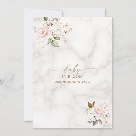 赤面エレガントピンク花金ゴールドベビーイン開花 招待状 (裏面)